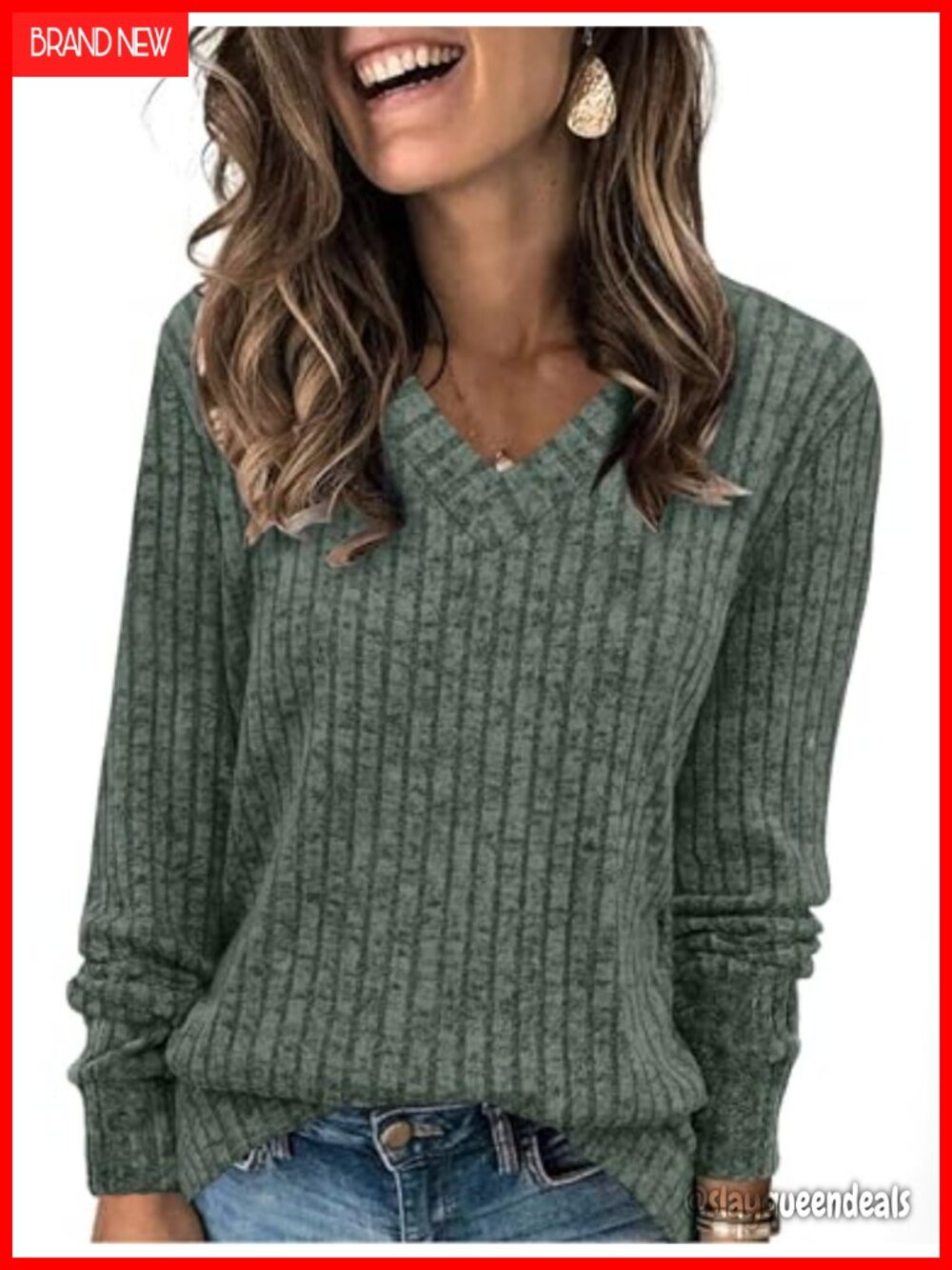V Neck Long Sleeve Tunic Sweater Lightweight Soft Casual Fall Top